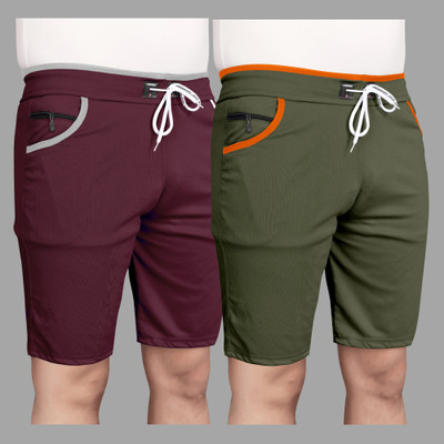 DARSHAN CREATION Solid Men Maroon, Green Sports Shorts