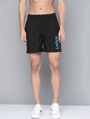 LOTHRIC Printed Men Black Regular Shorts