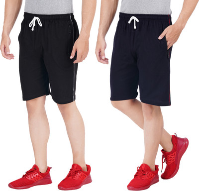 Guide Solid Men Black, Dark Blue Regular Shorts