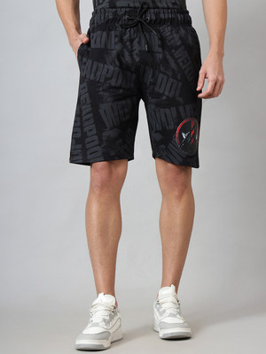 Free Authority Graphic Print Men Black Regular Shorts