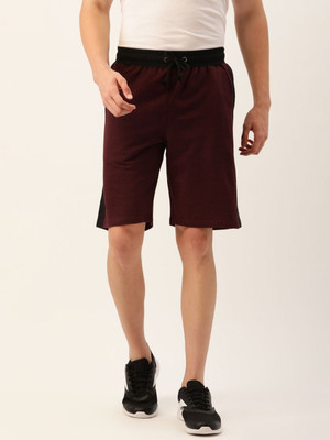 HouseOfCommon Solid Men Maroon Casual Shorts