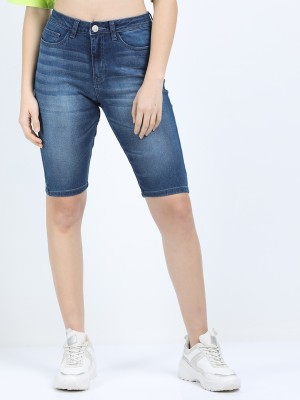 Tokyo Talkies Solid Women Blue Denim Shorts