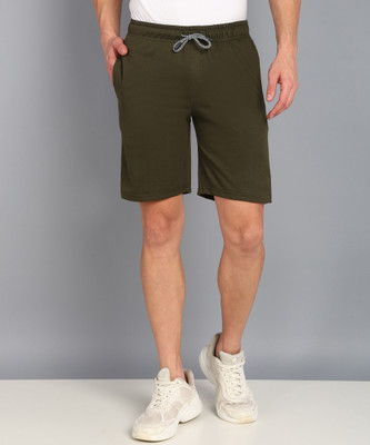 XFOX Solid Men Dark Green Casual Shorts