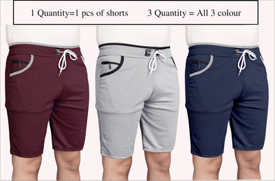 WeReKo Solid Men Silver Regular Shorts