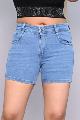 CONCEPT DENIM Dyed/Washed Women Denim Light Blue Denim Shorts