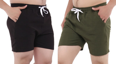 GTwo Solid Men Green, Black Basic Shorts