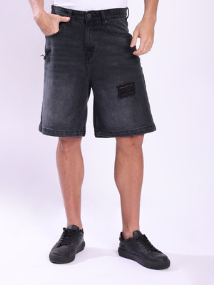 Bene Kleed Distressed Men Black Denim Shorts