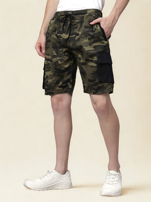 Ho Bindaass Military Camouflage Men Green Cargo Shorts