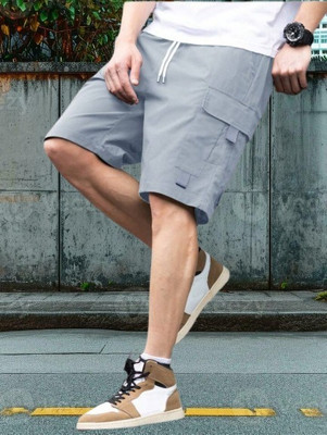 Pitzz Solid Men Grey Cargo Shorts