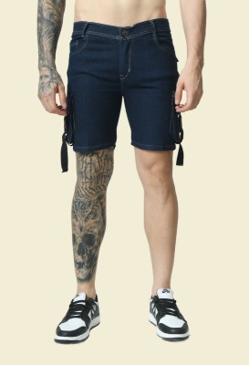 Linaria Solid Men Denim Dark Blue Casual Shorts