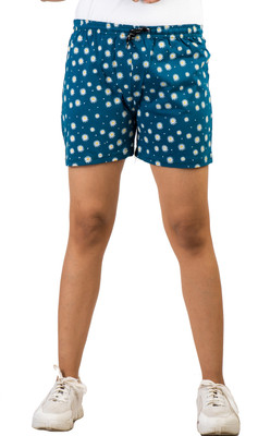 POWERmerc Printed Women Blue Hotpants