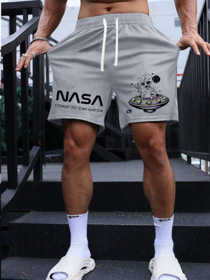 Manlino Graphic Print Men Grey Basic Shorts