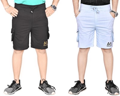 MNICreators Solid Men Black, Light Blue Casual Shorts