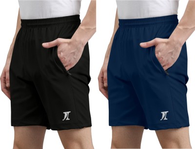 INDICLUB Solid, Printed Men Black, Dark Blue Sports Shorts