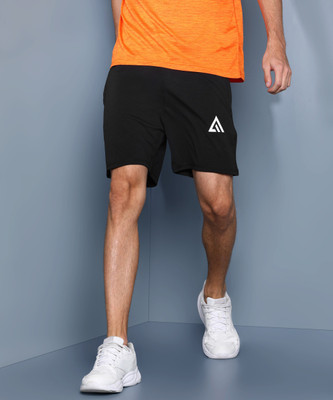 Adrenex Solid Men Black Sports Shorts