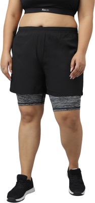 Fitkin Solid Women Black Sports Shorts