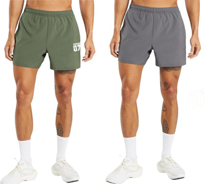 RUNNING MACHINE Solid Men Dark Grey, Green Sports Shorts