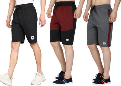 GYRFALCON Self Design Men Dark Grey, Maroon, Grey Regular Shorts