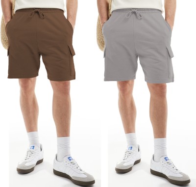 GYRFALCON Solid Men Khaki, Grey Cargo Shorts