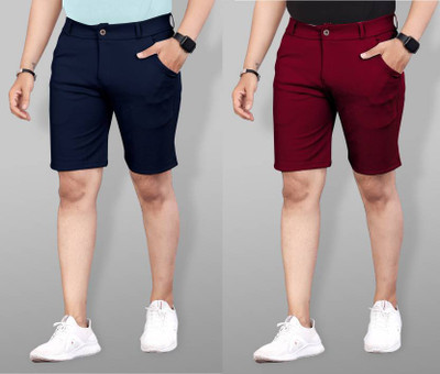 ynam Solid Men Blue, Maroon Sports Shorts