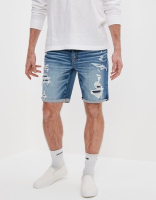 American Eagle Solid Men Blue Denim Shorts