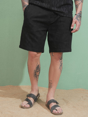 HIGHLANDER Self Design Men Black Regular Shorts
