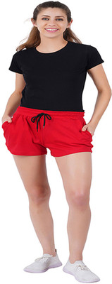 jocker Solid Women Red Boxer Shorts, Casual Shorts, Gym Shorts, Night Shorts, Regular Shorts, Sports Shorts