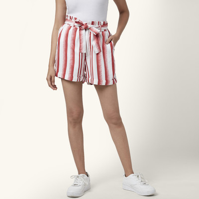 Honey By Pantaloons Striped Women Orange Casual Shorts