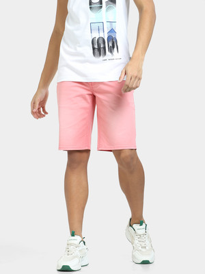 JACK & JONES Solid Men Pink Denim Shorts