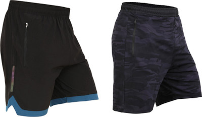 NINQ Solid Men Black, Dark Blue Sports Shorts