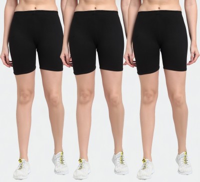 Bamboo Breeze Solid Women Black Sports Shorts