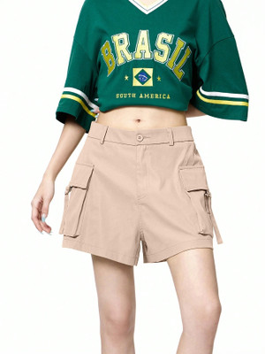 Leriya Fashion Solid Women Beige Cargo Shorts