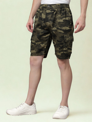 Ho Bindaass Military Camouflage Men Green Cargo Shorts