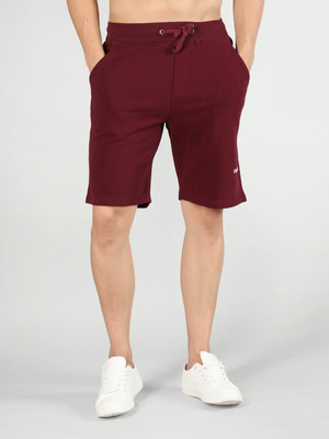 CHKOKKO Solid Men Maroon Basic Shorts