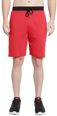 KEX Solid Men Red Regular Shorts