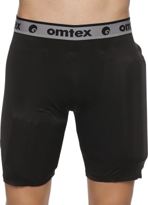 omtex Solid Men Black Compression Shorts