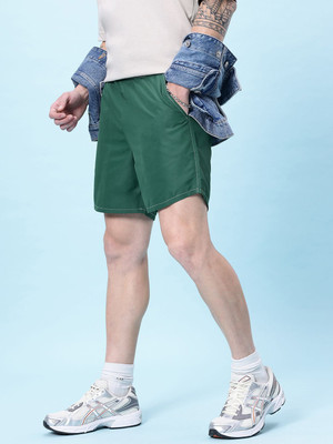 Glitchez Solid Men Green Regular Shorts