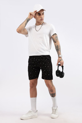 24 Street Printed Men Black Casual Shorts