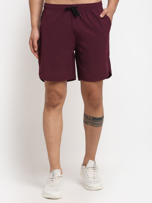 Invincible Solid Men Maroon Sports Shorts