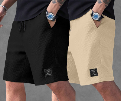 KAJARU Self Design Men Black, Beige Regular Shorts