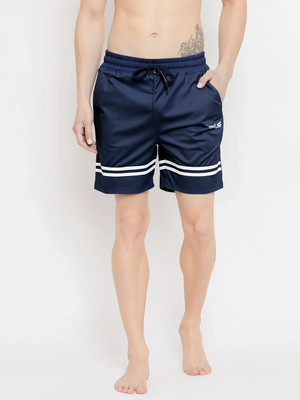 Crease & Clips Striped Men Dark Blue Casual Shorts