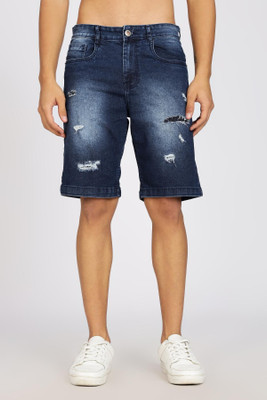 Color Hunt Distressed Men Denim Dark Blue Denim Shorts