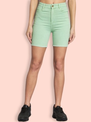 GUTI Self Design Women Green Denim Shorts