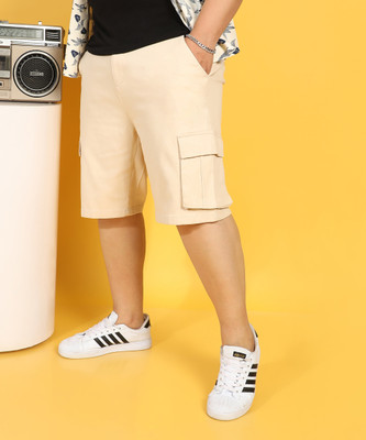 Instafab Plus Solid Men Beige Cargo Shorts