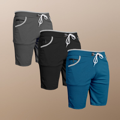 WeReKo Solid Men Dark Grey, Black, Light Blue Sports Shorts, Casual Shorts, Gym Shorts