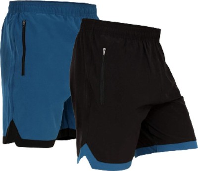 Sportinger Solid Men Black, Blue Regular Shorts