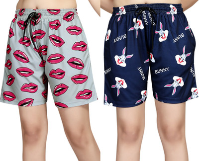 ANFAFAB Printed Women Multicolor Night Shorts