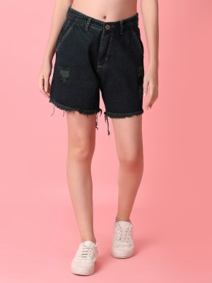 UNLIMITED Solid Women Dark Green Denim Shorts