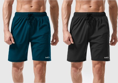 M7 By Metronaut Solid Men Black, Light Blue Sports Shorts