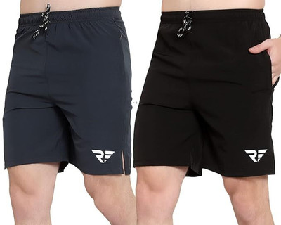 RED-FOST Solid Men Black, Green Sports Shorts